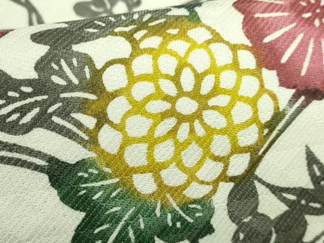 平和屋着物●極上 両方向 両面 全通柄袋帯 型染め 草花文 葉尽くし 南天蔦の葉 黒地 逸品 DZAB2690kh6