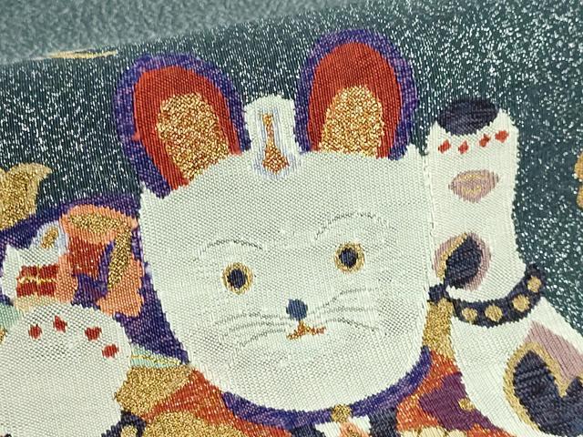 平和屋本店●極上 中国工藝美術大師 中国人間国宝 王金山 王金山綴 太鼓柄袋帯 招き猫 松竹梅 金銀糸 ますいわ屋扱い 逸品 DZAB2694kh6