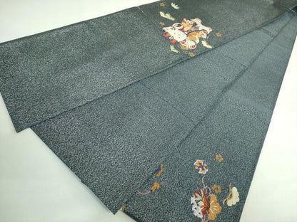 平和屋本店●極上 中国工藝美術大師 中国人間国宝 王金山 王金山綴 太鼓柄袋帯 招き猫 松竹梅 金銀糸 ますいわ屋扱い 逸品 DZAB2694kh6