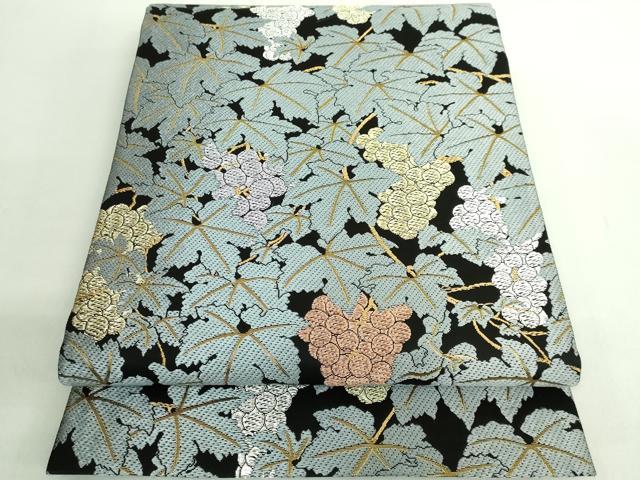 平和屋本店●極上　山口美術織物　皇室　伊勢神宮御用　西陣織　六通柄袋帯　唐織　葡萄文　黒地　金銀糸 ますいわ屋扱い 逸品 DZAB2695kh6