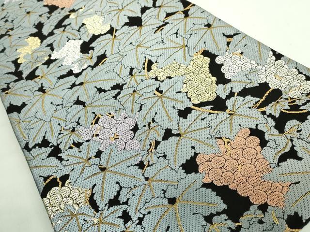平和屋本店●極上　山口美術織物　皇室　伊勢神宮御用　西陣織　六通柄袋帯　唐織　葡萄文　黒地　金銀糸 ますいわ屋扱い 逸品 DZAB2695kh6