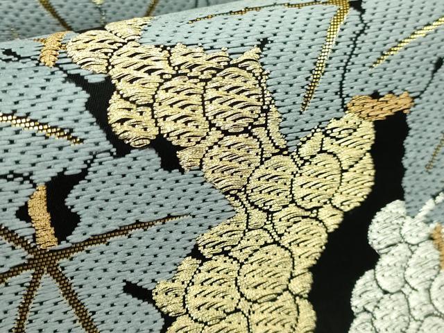 平和屋本店●極上　山口美術織物　皇室　伊勢神宮御用　西陣織　六通柄袋帯　唐織　葡萄文　黒地　金銀糸 ますいわ屋扱い 逸品 DZAB2695kh6