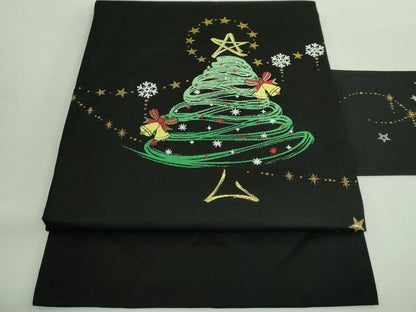 平和屋着物●極上 九寸名古屋帯 クリスマスツリー 雪 黒地 金銀糸 証紙付き 逸品 新品 DZAB2698kh6