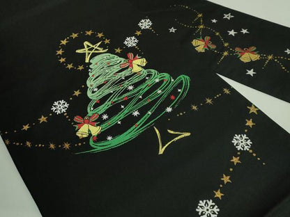 平和屋着物●極上 九寸名古屋帯 クリスマスツリー 雪 黒地 金銀糸 証紙付き 逸品 新品 DZAB2698kh6