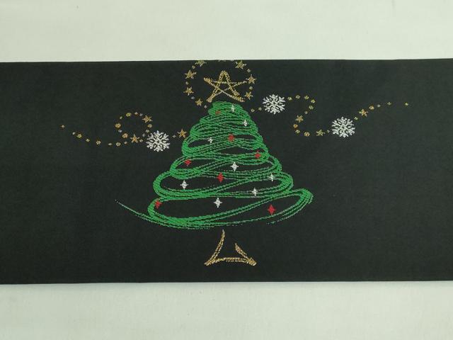 平和屋着物●極上 九寸名古屋帯 クリスマスツリー 雪 黒地 金銀糸 証紙付き 逸品 新品 DZAB2698kh6