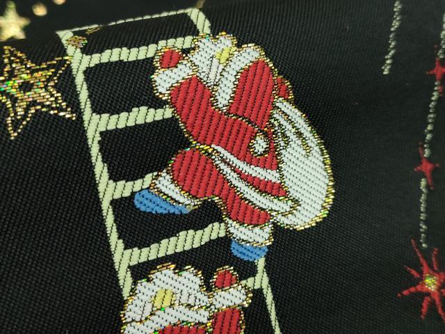平和屋着物●極上 九寸名古屋帯 クリスマス サンタクロース 黒地 金銀糸 証紙付き 逸品 新品 DZAB2699kh6