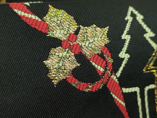 平和屋着物●極上 九寸名古屋帯 クリスマス サンタクロース 黒地 金銀糸 証紙付き 逸品 新品 DZAB2699kh6