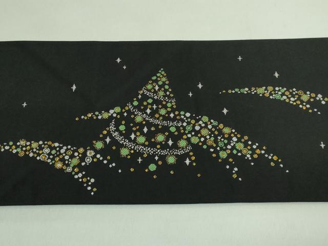 平和屋着物●極上 西陣 大光謹製 九寸名古屋帯 クリスマス サンタクロース 黒地 金銀糸 証紙付き 逸品 新品 DZAB2700kh6