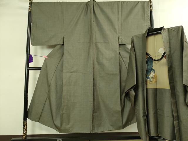 平和屋着物■極上　男性　紬　アンサンブル　キングサイズ　長羽織　100亀甲　総詰め　羽裏・大黒天　逸品　DZAB2701kh6