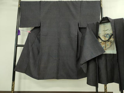 平和屋着物●極上　男性　紬　アンサンブル　濃藍色　逸品　DZAB2702kh6