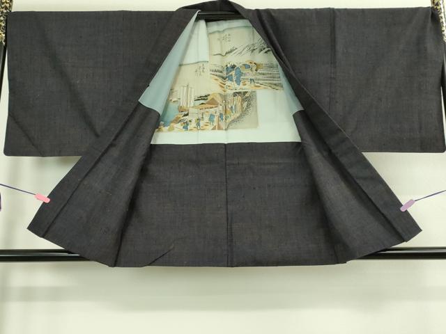 平和屋着物●極上　男性　紬　アンサンブル　濃藍色　逸品　DZAB2702kh6