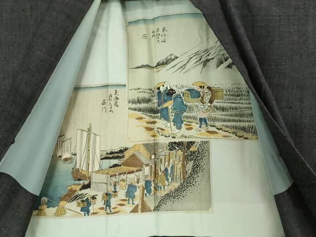 平和屋着物●極上　男性　紬　アンサンブル　濃藍色　逸品　DZAB2702kh6