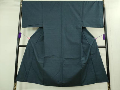 平和屋着物■極上　男性　紬　アンサンブル　長羽織　色無地　濃藍色　逸品　DZAB2705kh6