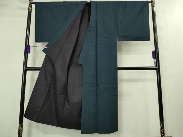 平和屋着物■極上　男性　紬　アンサンブル　長羽織　色無地　濃藍色　逸品　DZAB2705kh6