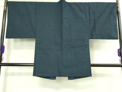 平和屋着物■極上　男性　紬　アンサンブル　長羽織　色無地　濃藍色　逸品　DZAB2705kh6