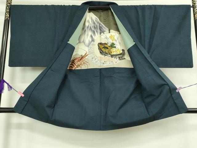 平和屋着物■極上　男性　紬　アンサンブル　長羽織　色無地　濃藍色　逸品　DZAB2705kh6