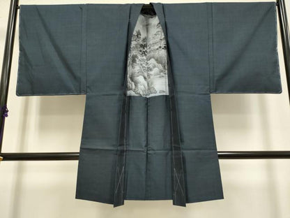 平和屋着物■極上　男性 本場大島紬 アンサンブル 長羽織　古代染色純泥染　山元和夫作　濃い藍鉄色　証紙付き　逸品　未使用　DZAB2707kh6