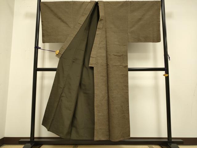 平和屋着物■極上　男性　紬　アンサンブル　キングサイズ　長羽織・髭紬　濃い黄枯茶色　逸品　DZAB2708kh6