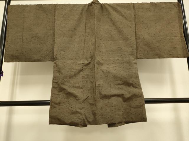 平和屋着物■極上　男性　紬　アンサンブル　キングサイズ　長羽織・髭紬　濃い黄枯茶色　逸品　DZAB2708kh6