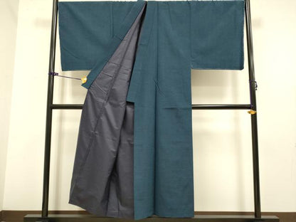 平和屋着物■極上　男性　紬　アンサンブル　キングサイズ　長羽織・長襦袢(無双仕立て)セット　濃い紺鼠色　逸品　未使用　DZAB2709kh6
