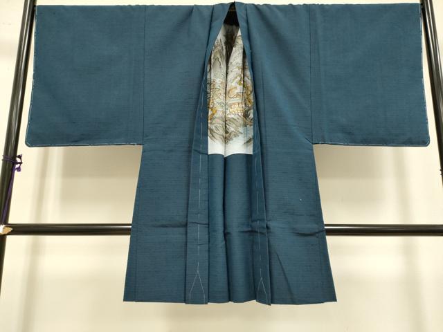 平和屋着物■極上　男性　紬　アンサンブル　キングサイズ　長羽織・長襦袢(無双仕立て)セット　濃い紺鼠色　逸品　未使用　DZAB2709kh6