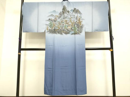 平和屋着物■極上　男性　紬　アンサンブル　キングサイズ　長羽織・長襦袢(無双仕立て)セット　濃い紺鼠色　逸品　未使用　DZAB2709kh6