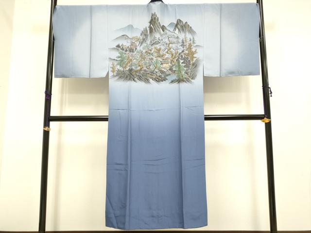 平和屋着物■極上　男性　紬　アンサンブル　キングサイズ　長羽織・長襦袢(無双仕立て)セット　濃い紺鼠色　逸品　未使用　DZAB2709kh6