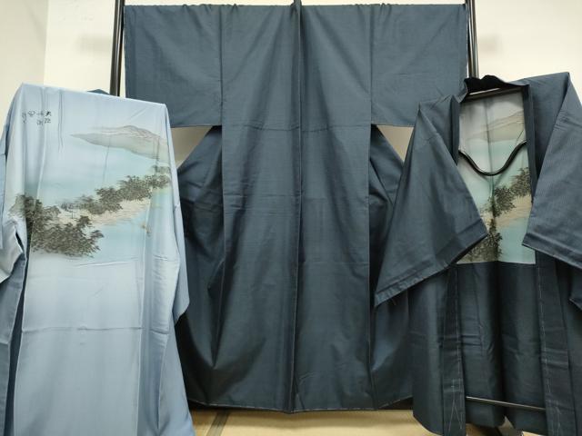 平和屋着物■極上　男性　本場大島紬 アンサンブル キングサイズ　長羽織・長襦袢(袷)セット　100亀甲　総詰め　逸品　未使用　DZAB2710kh6