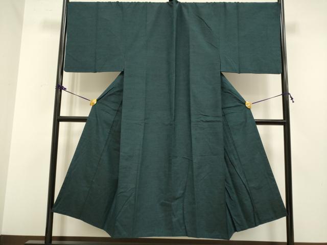 平和屋着物■極上　男性　紬　アンサンブル　キングサイズ　長羽織　濃い錆鉄御納戸色　逸品　DZAB2714kh6