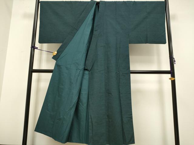 平和屋着物■極上　男性　紬　アンサンブル　キングサイズ　長羽織　濃い錆鉄御納戸色　逸品　DZAB2714kh6