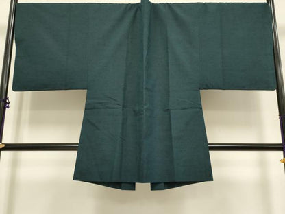 平和屋着物■極上　男性　紬　アンサンブル　キングサイズ　長羽織　濃い錆鉄御納戸色　逸品　DZAB2714kh6