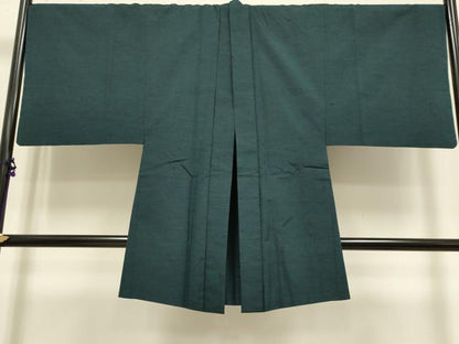 平和屋着物■極上　男性　紬　アンサンブル　キングサイズ　長羽織　濃い錆鉄御納戸色　逸品　DZAB2714kh6