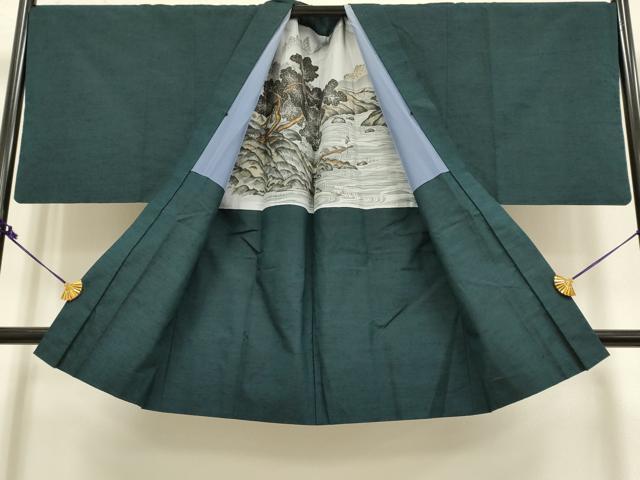 平和屋着物■極上　男性　紬　アンサンブル　キングサイズ　長羽織　濃い錆鉄御納戸色　逸品　DZAB2714kh6