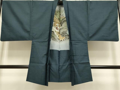 平和屋着物■極上　男性　紬　アンサンブル　長羽織　亀甲柄　羽裏・虎　逸品　DZAB2717kh6