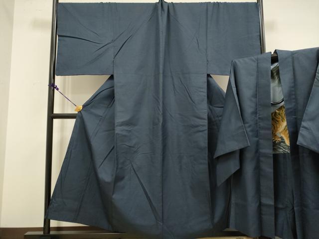 平和屋着物■極上　男性　お召　アンサンブル　キングサイズ　長羽織　亀甲柄　羽裏・虎　逸品　DZAB2723kh6