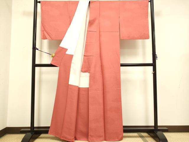 平和屋着物●極上　色無地　霞地紋　紅海老茶色　逸品　DZAB2727kh6