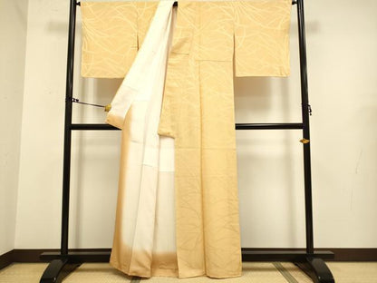 平和屋着物●極上　色無地　草葉地紋　杏色　逸品　未使用　DZAB2731kh6