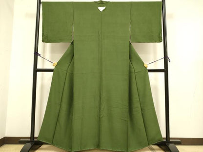 平和屋着物●極上　色無地　乱菊地紋　濃い草葉色　逸品　未使用　DZAB2732kh6