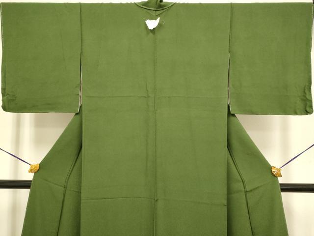 平和屋着物●極上　色無地　乱菊地紋　濃い草葉色　逸品　未使用　DZAB2732kh6