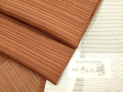 平和屋着物＊極上 夏物 洗える最高級着物 ＜英＞はなぶさ謹製 色無地 変わり絽 柿渋色 逸品 DZAB2740kh6