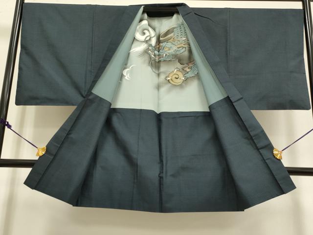 平和屋着物■極上　男性　本場大島紬　アンサンブル　長羽織　100亀甲　総詰め　羽裏・龍　逸品　DZAB2742kh6