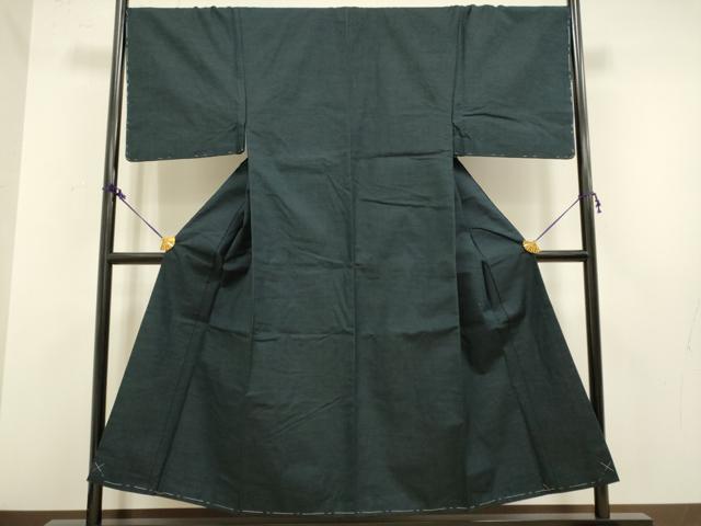 平和屋着物■極上　男性　紬　アンサンブル　長羽織・髭紬　濃い藍鉄色　逸品　未使用　DZAB2743kh6