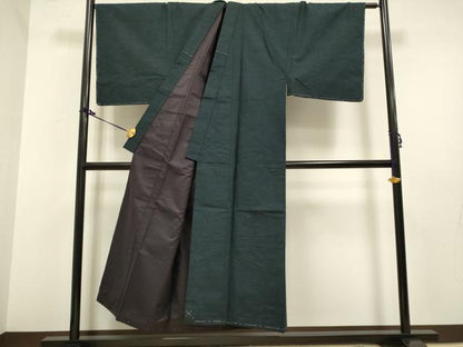 平和屋着物■極上　男性　紬　アンサンブル　長羽織・髭紬　濃い藍鉄色　逸品　未使用　DZAB2743kh6