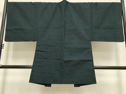 平和屋着物■極上　男性　紬　アンサンブル　長羽織・髭紬　濃い藍鉄色　逸品　未使用　DZAB2743kh6