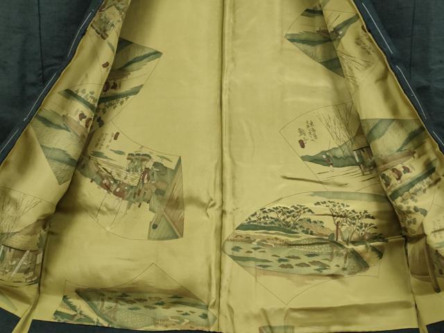 平和屋着物■極上　男性　紬　アンサンブル　長羽織・髭紬　濃い藍鉄色　逸品　未使用　DZAB2743kh6