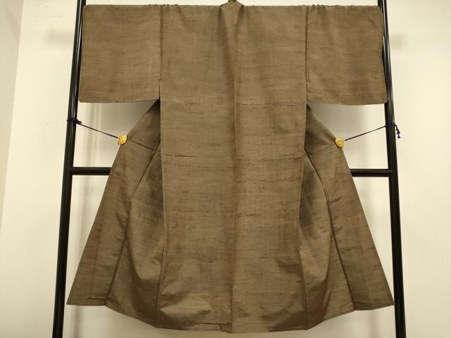 平和屋着物■極上　男性　紬　単衣　アンサンブル　キングサイズ　長羽織・髭紬　黄枯茶色　逸品　DZAB2744kh6
