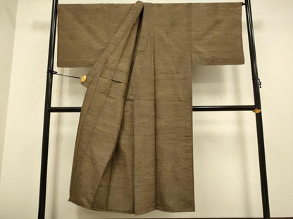 平和屋着物■極上　男性　紬　単衣　アンサンブル　キングサイズ　長羽織・髭紬　黄枯茶色　逸品　DZAB2744kh6