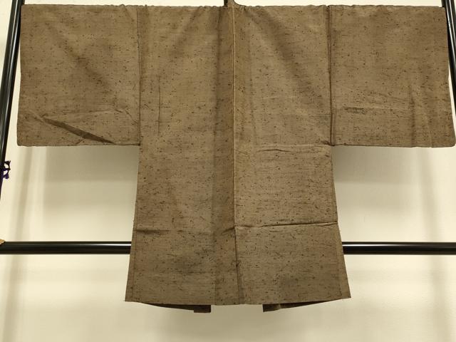 平和屋着物■極上　男性　紬　単衣　アンサンブル　キングサイズ　長羽織・髭紬　黄枯茶色　逸品　DZAB2744kh6