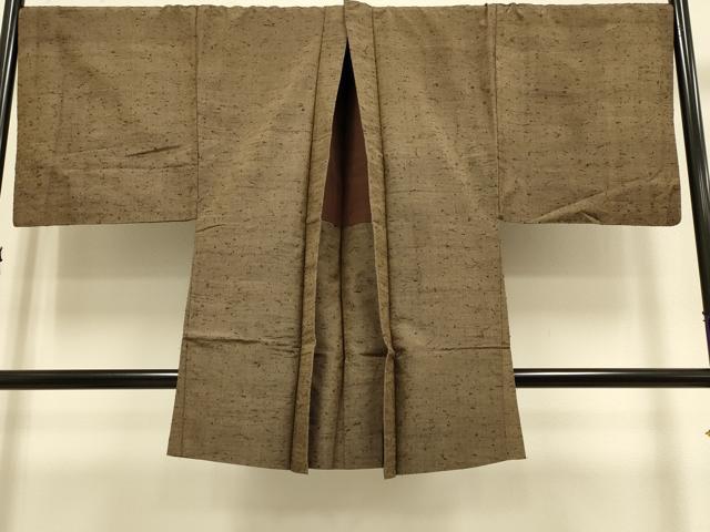 平和屋着物■極上　男性　紬　単衣　アンサンブル　キングサイズ　長羽織・髭紬　黄枯茶色　逸品　DZAB2744kh6