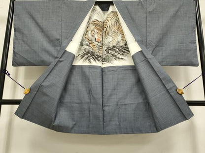 平和屋着物■極上　男性　本場大島紬　アンサンブル　長羽織　羽裏・虎　逸品　DZAB2745kh6